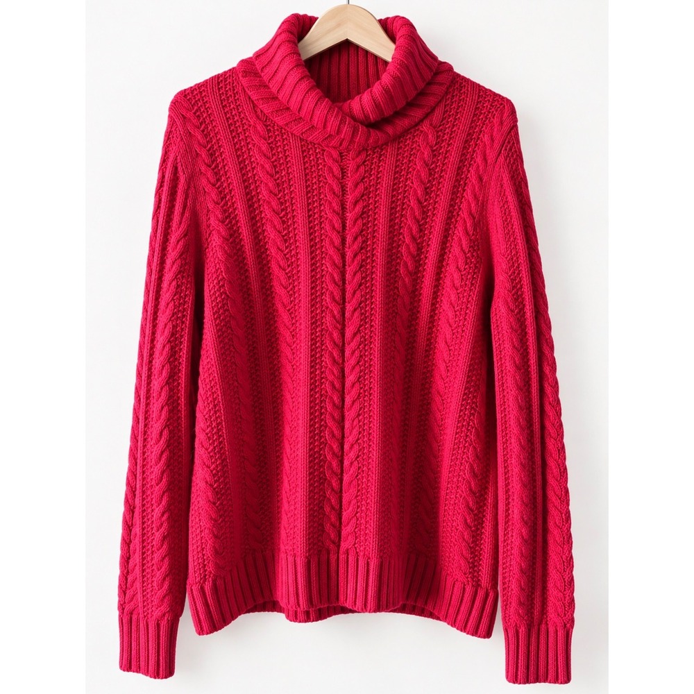 Lands End sz XL Wool Alpaca Chunky Cable Knit Turtleneck Sweater Cozy Warm Cabin